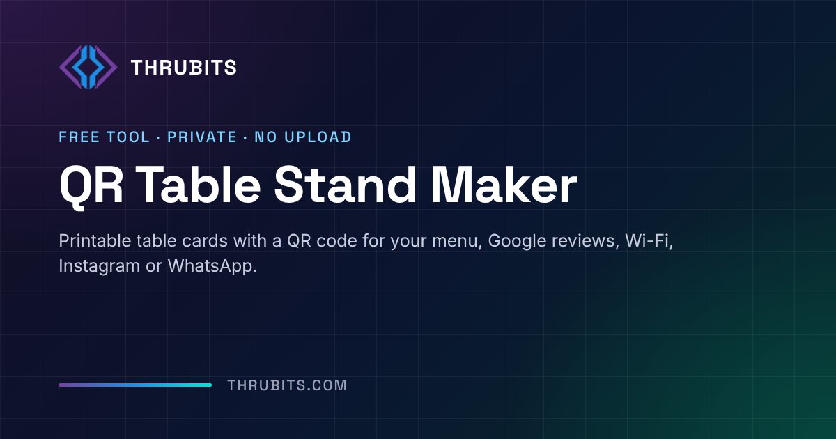 QR Table Stand Maker — Menu, Google Review & Wi-Fi QR Codes | Thrubits